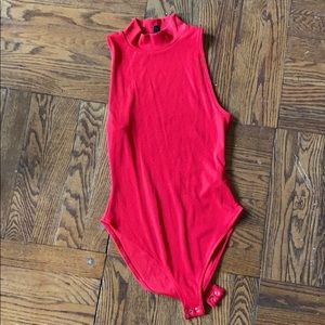 High neck red bodysuit